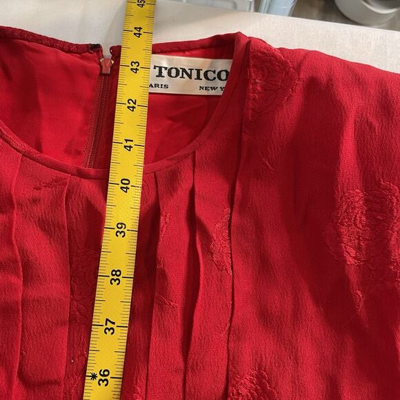 Vintage Tonico Paris Women's Red Floral Textured Midi Dress Est. Size M 80’s - Picture 3 of 13